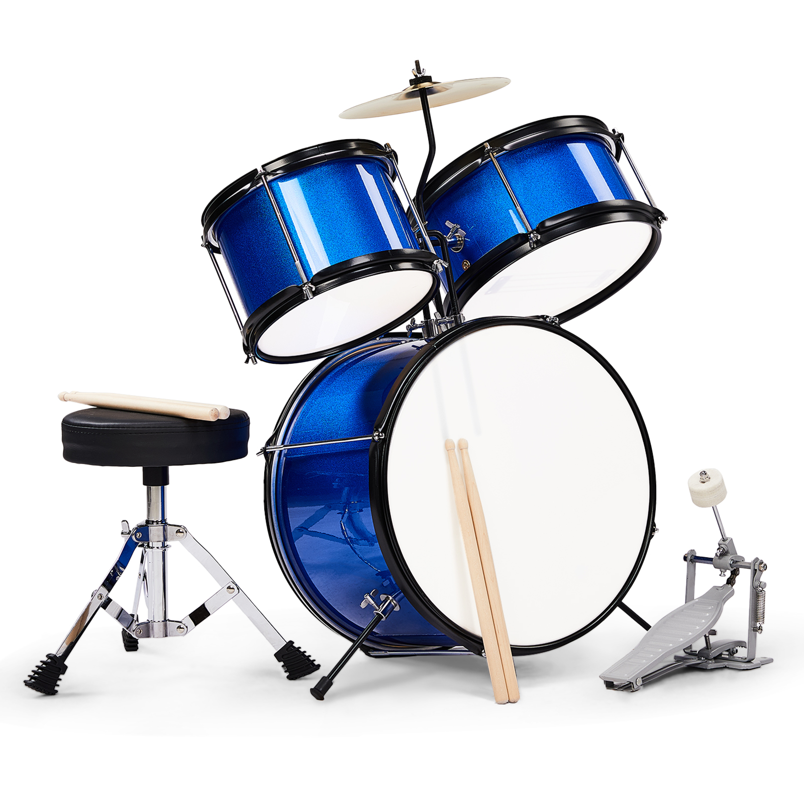 Ktaxon Kids Drum Set 3-Piece Beginner Drum Set Junior Drum Set, w/ Throne Stool