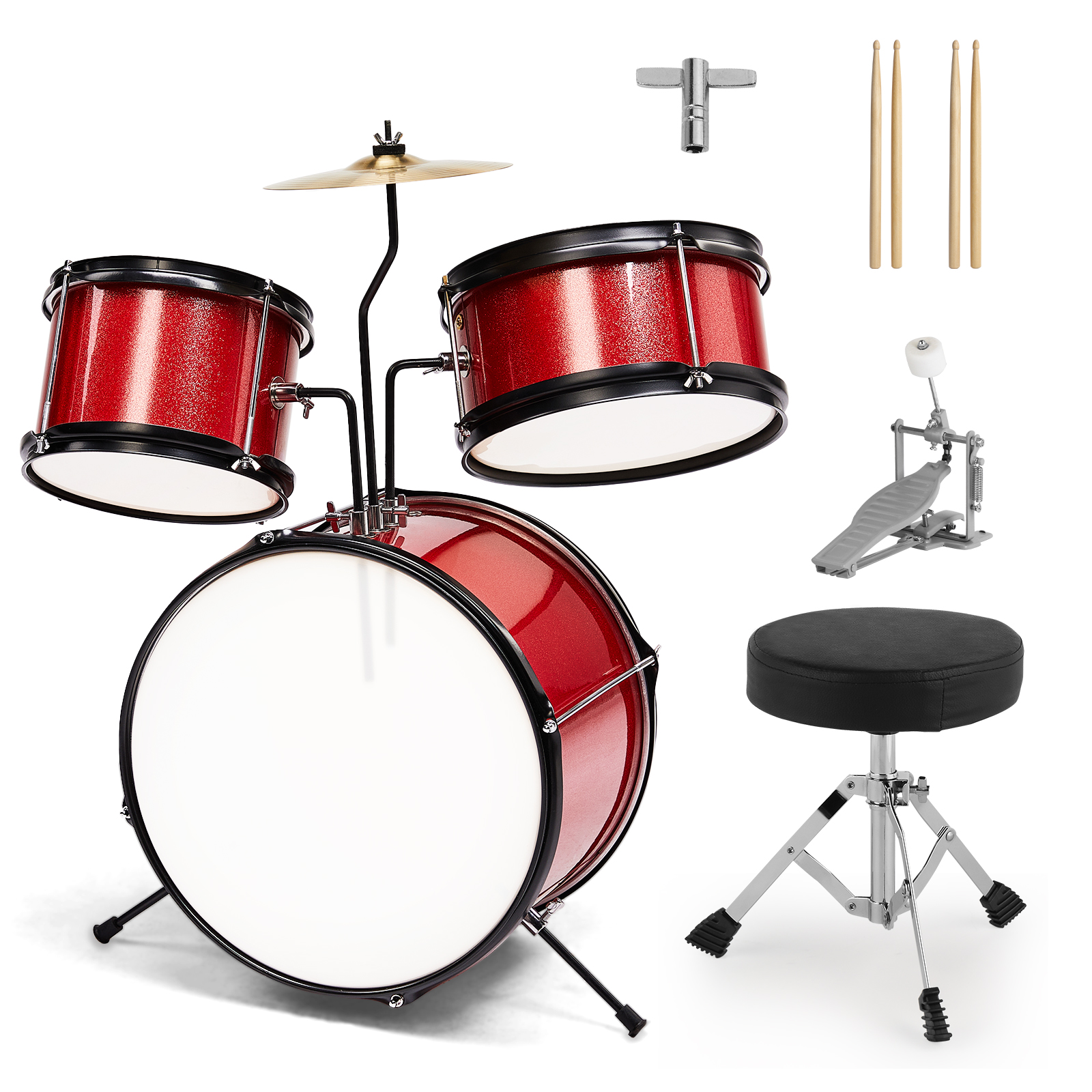 Ktaxon Kids Drum Set 3-Piece Beginner Drum Set Junior Drum Set, w/ Throne Stool