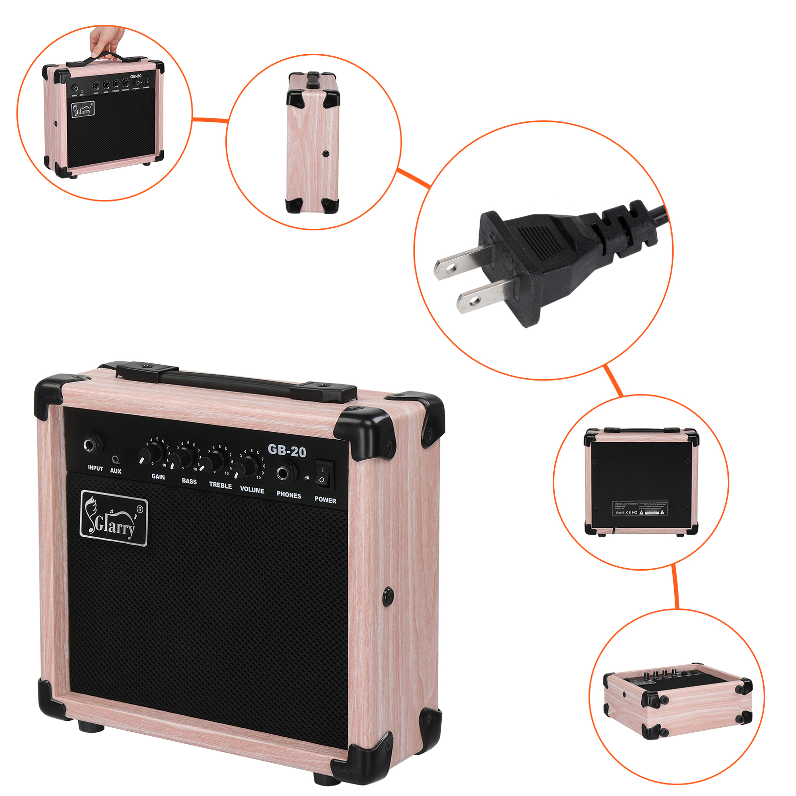 20W Practice Bass Guitar Amplifier Speaker Accessories Electric Bass Combo Amp