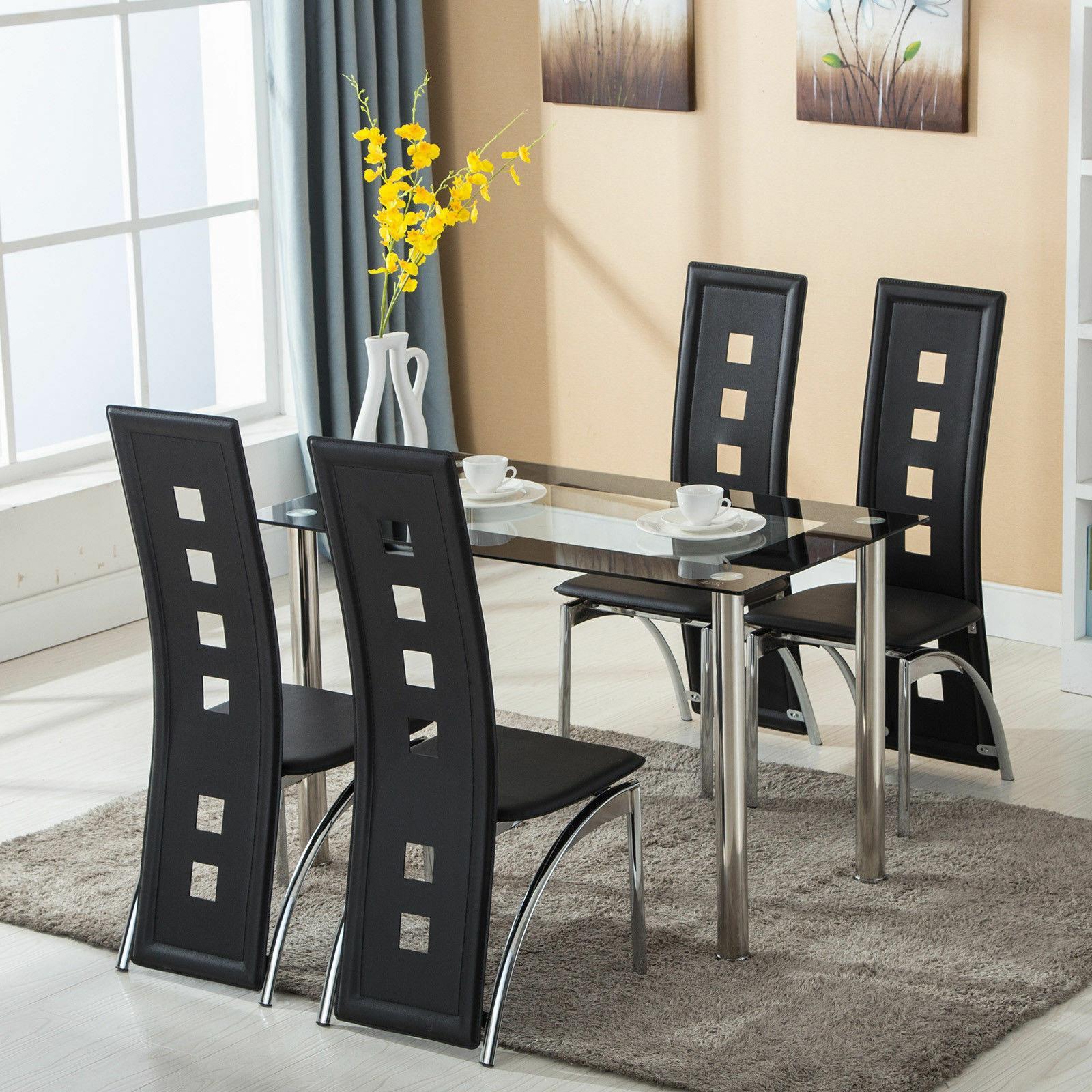 5 Piece Dining Set Glass Top Table and 4 Leather Chair for Kitchen Dining Room main product image