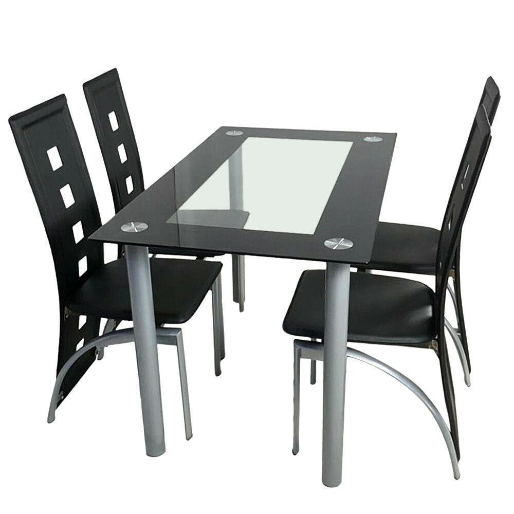 5 Piece Dining Set Glass Top Table and 4 Leather Chair for Kitchen Dining Room detailed image 6