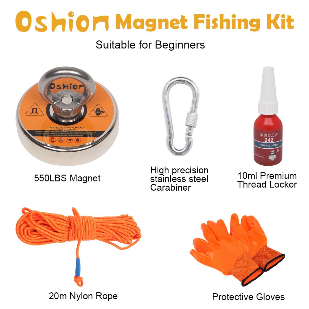 550/1100 LB Fishing Magnet Kit Strong Pull Force with Rope & Carabiner Gloves - Picture 15 of 17