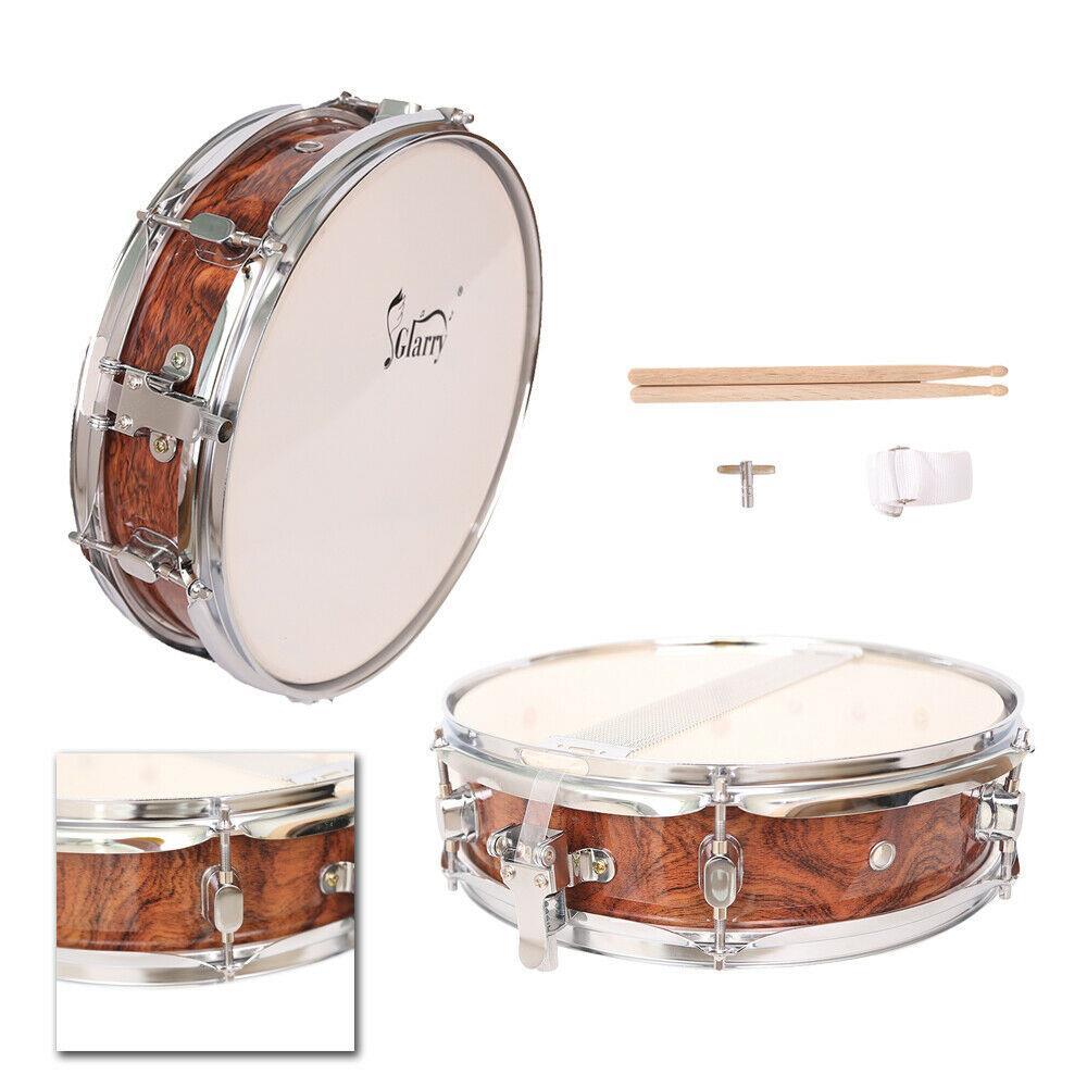 Glarry Snare Drum Tiger Stripes Percussion Poplar 13x3.5 Inch for School Band