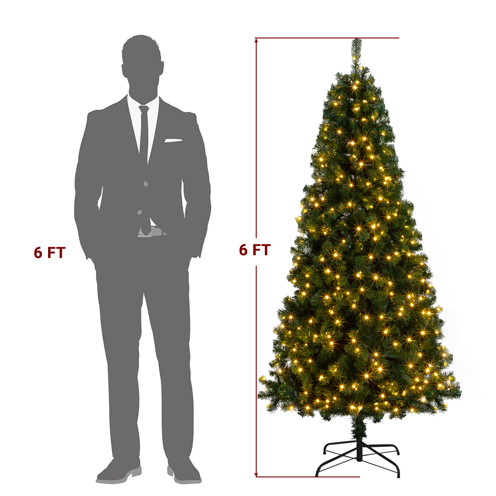 Artificial Christmas Tree Xmas LED Lights Metal Stand 6FT 7FT Holiday Decoration