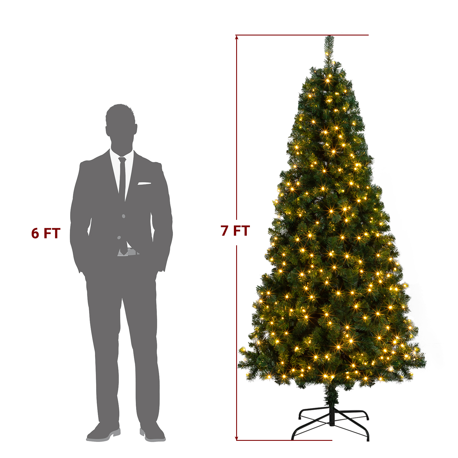 Artificial Christmas Tree Xmas LED Lights Metal Stand 6FT 7FT Holiday Decoration