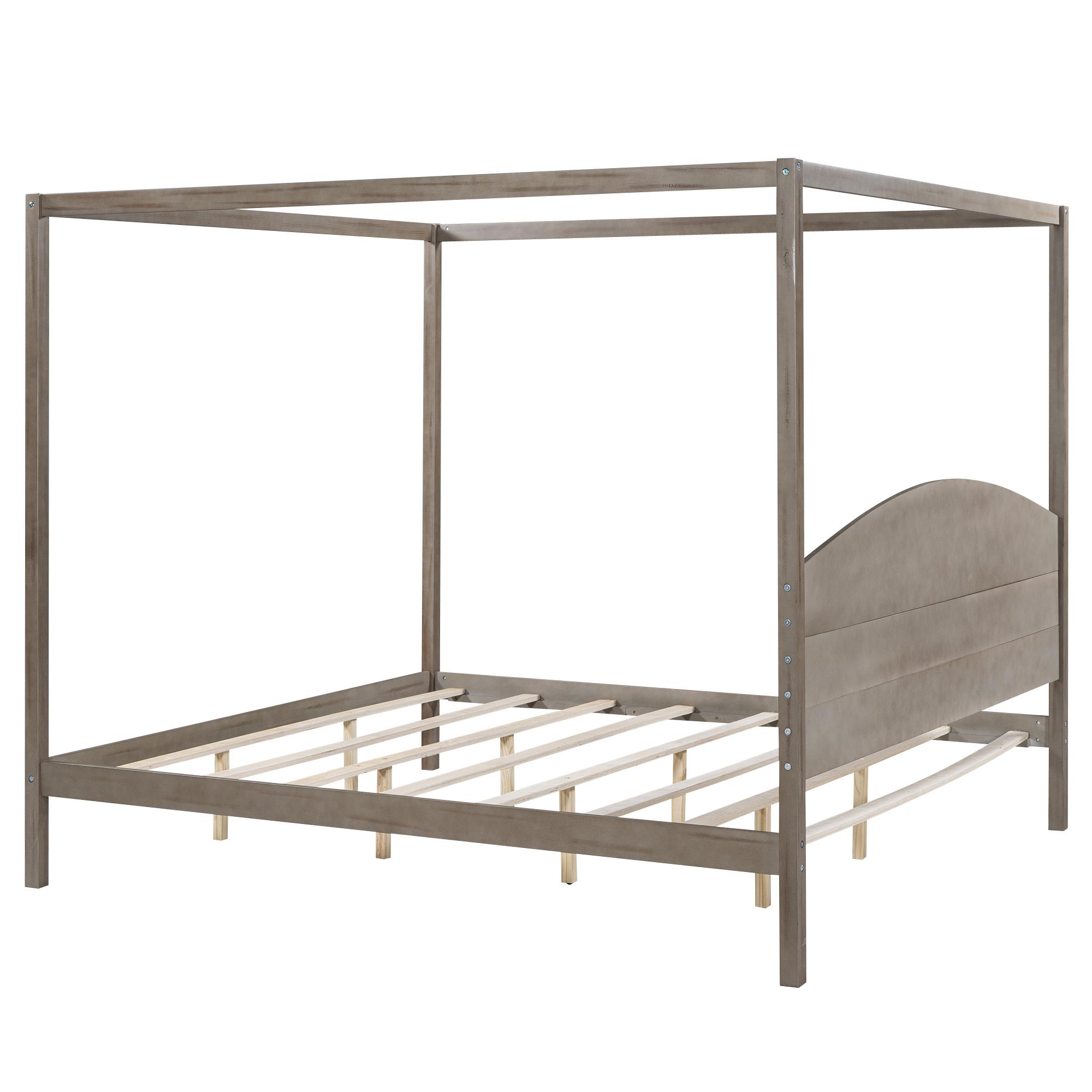 King Size Canopy Platform Bed with Headboard and Support Legs