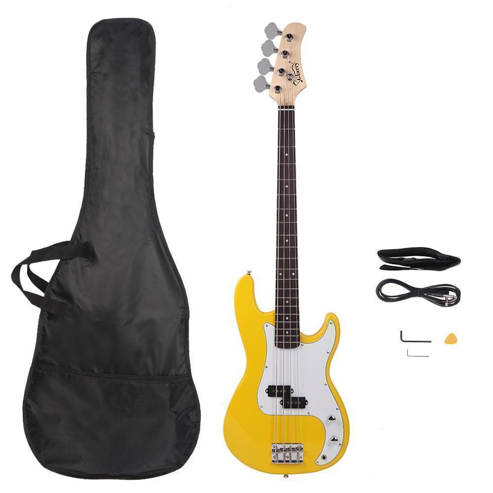 Color:Yellow:New 8 Colors Glarry GP 4 Strings Electric Bass Guitar + Cord + Wrench