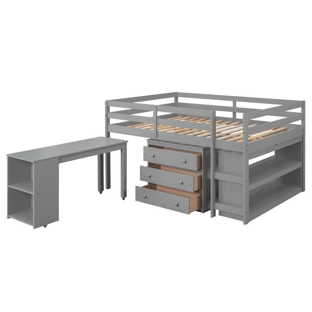 78.2"L x 57.5"W x 44.4"H Low Study Full Loft Bed Multiple Fu