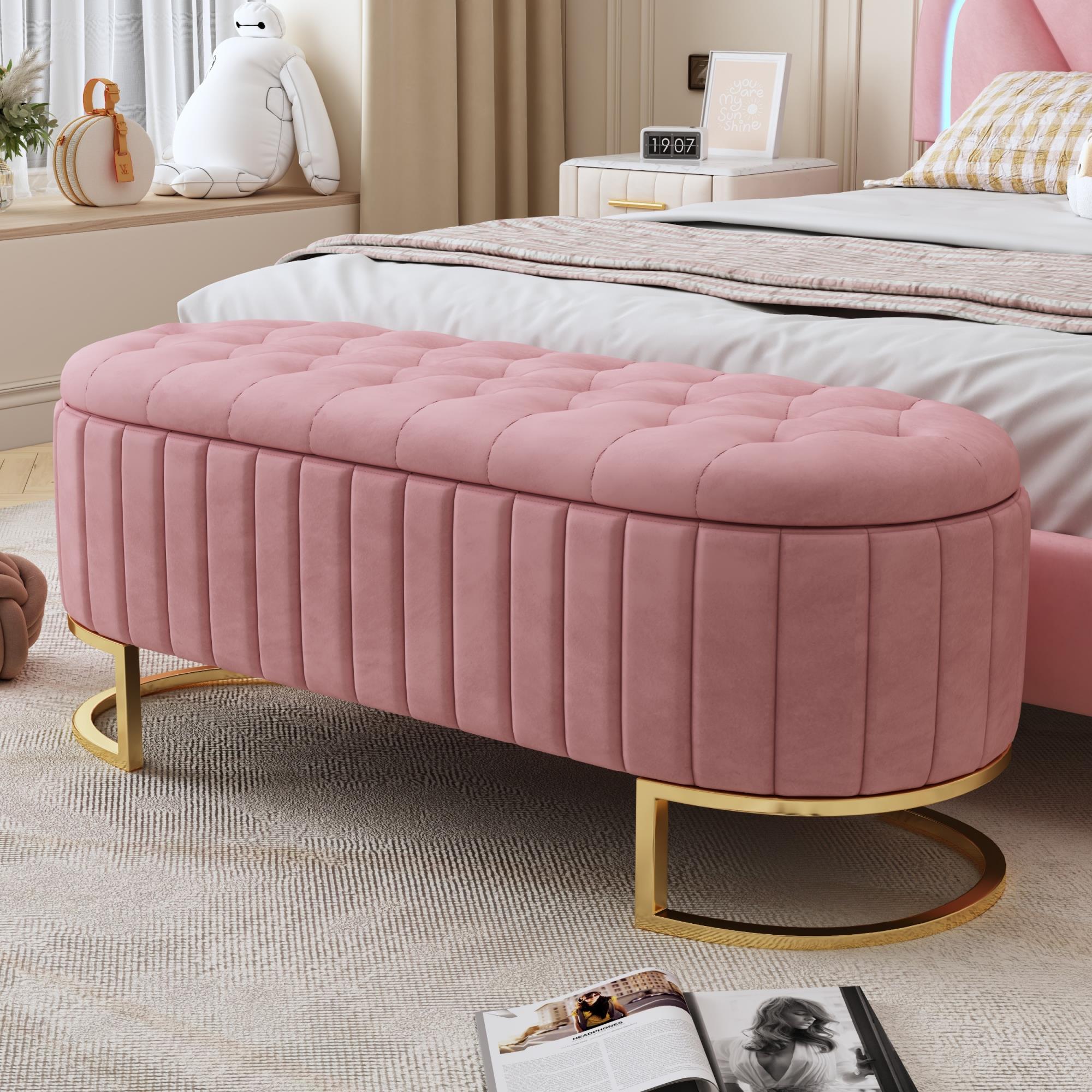 Elegant Upholstered Velvet Storage Ottoman Storage Bench for