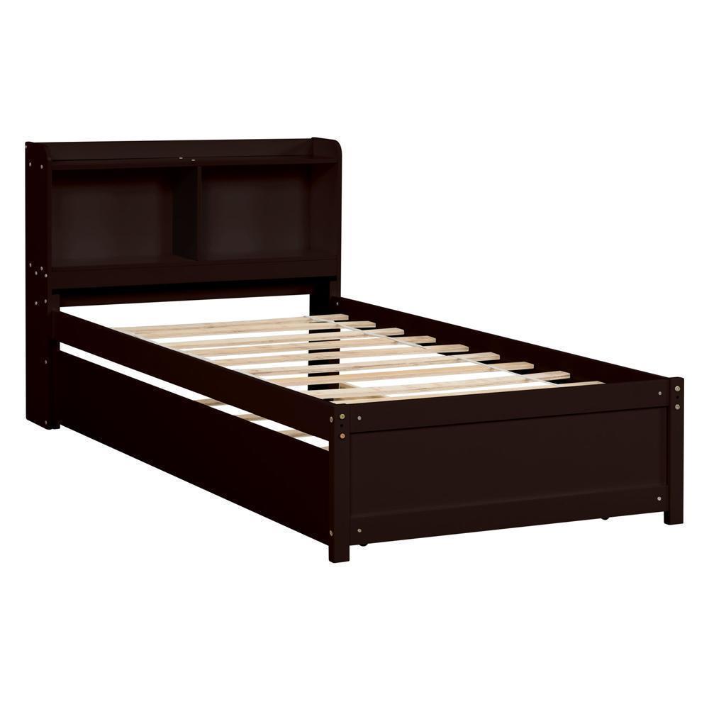 Stylistic Elements Twin Size Bed Frame with Trundle and Bookcase