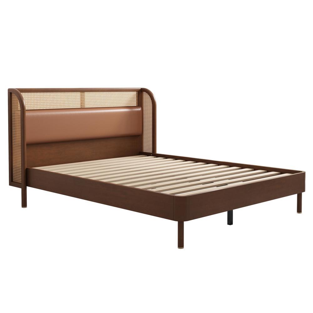 Modern Cannage Rattan Wood Platform Queen Bed Black/Walnut - Picture 12 of 16