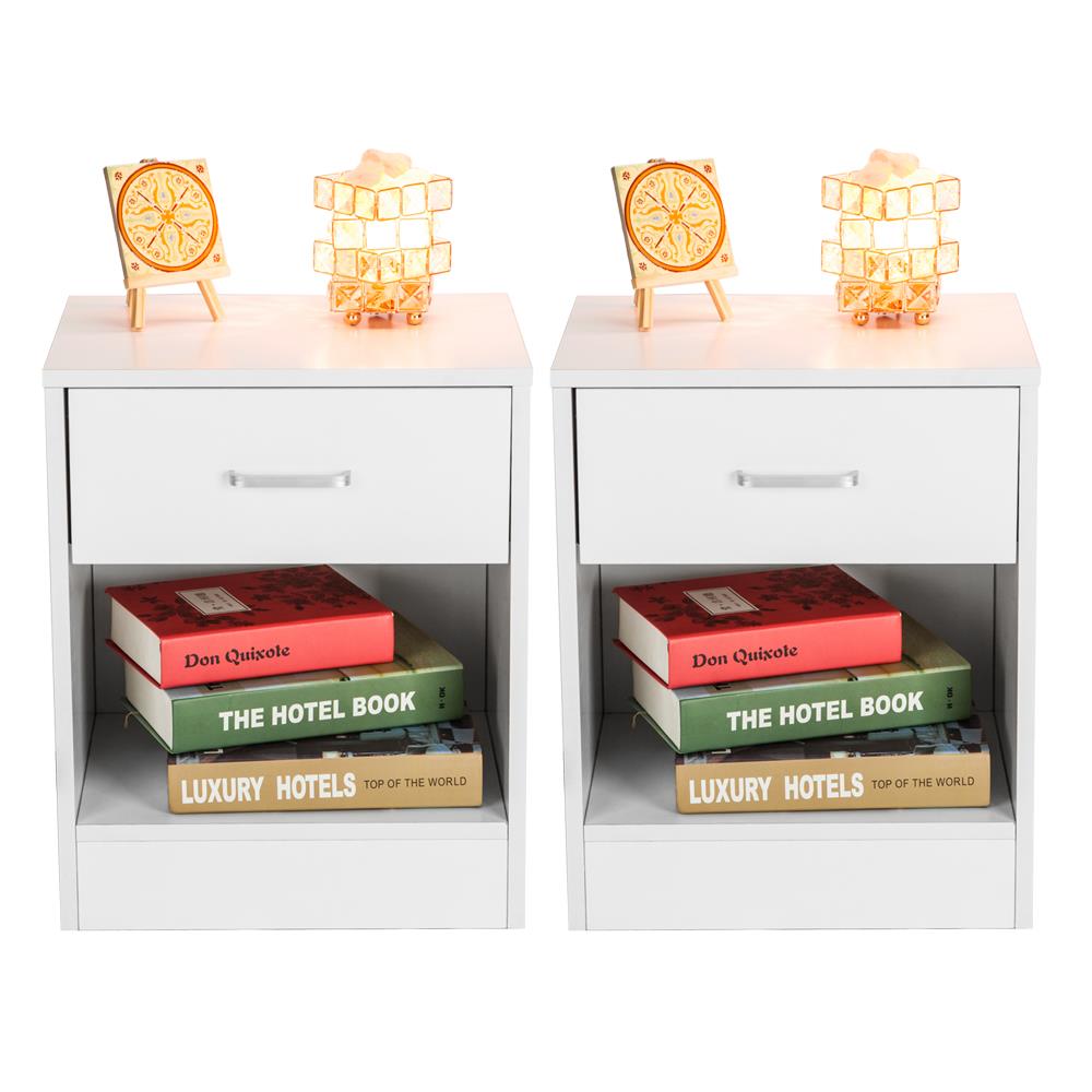 Set of 2 Bedside Table Nightstand with Open Storage + Drawer Bedside End Table