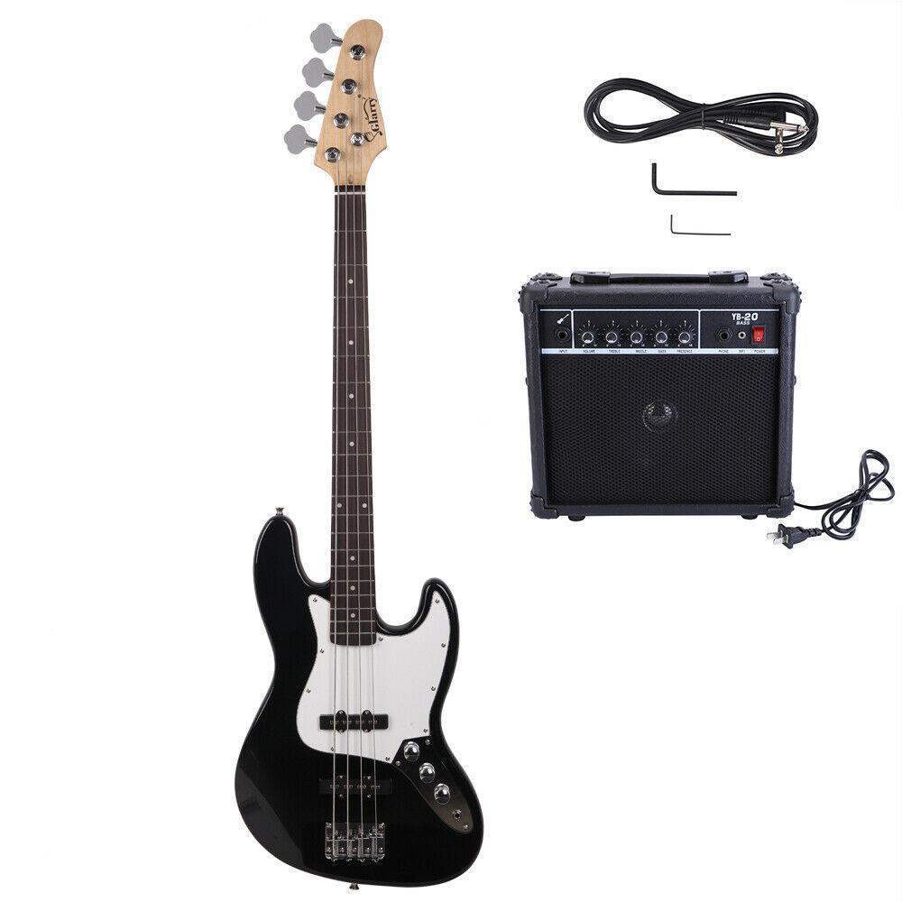 Color:Black:New 3 Colors Glarry 4 Strings Beginner Electric Bass Guitar with AMP