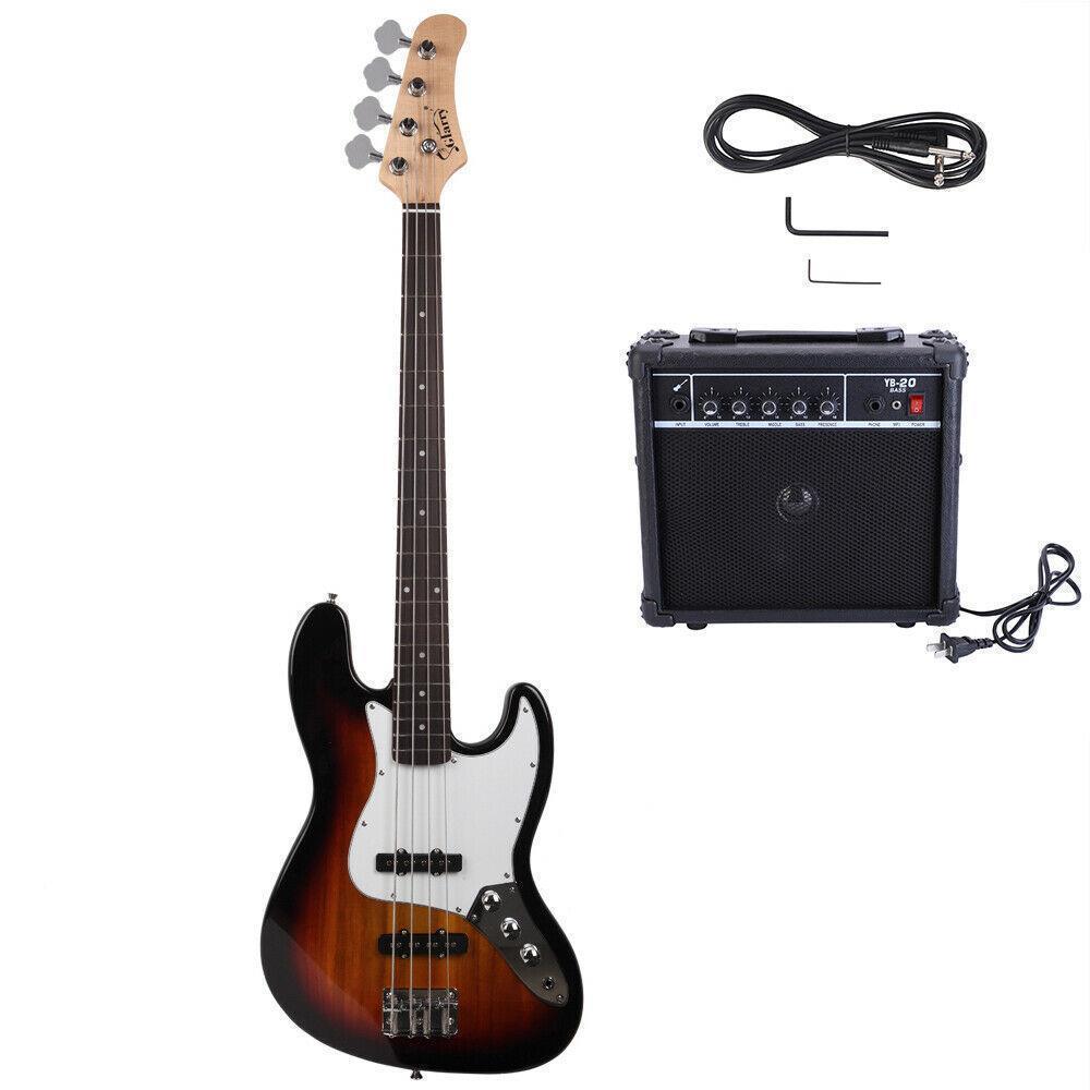 Color:Sunset:New 3 Colors Glarry 4 Strings Beginner Electric Bass Guitar with AMP