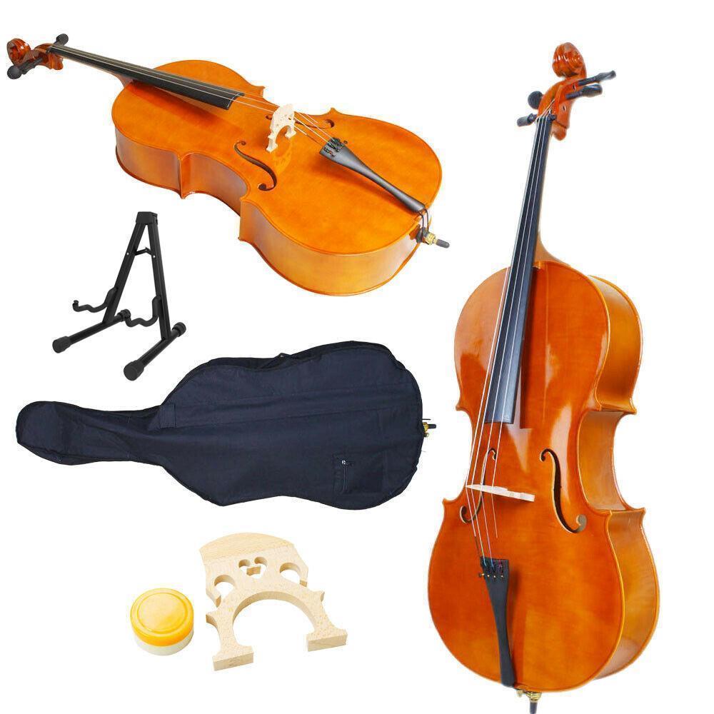 Color:3/4 Natural+Cello stand:1/2 3/4 4/4 Size Basswood Acoustic Cello +Bag+ Bow+ Rosin+ Bridge