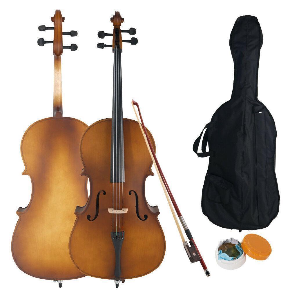 Color:Matte Golden:1/2 3/4 4/4 Size Basswood Acoustic Cello +Bag+ Bow+ Rosin+ Bridge