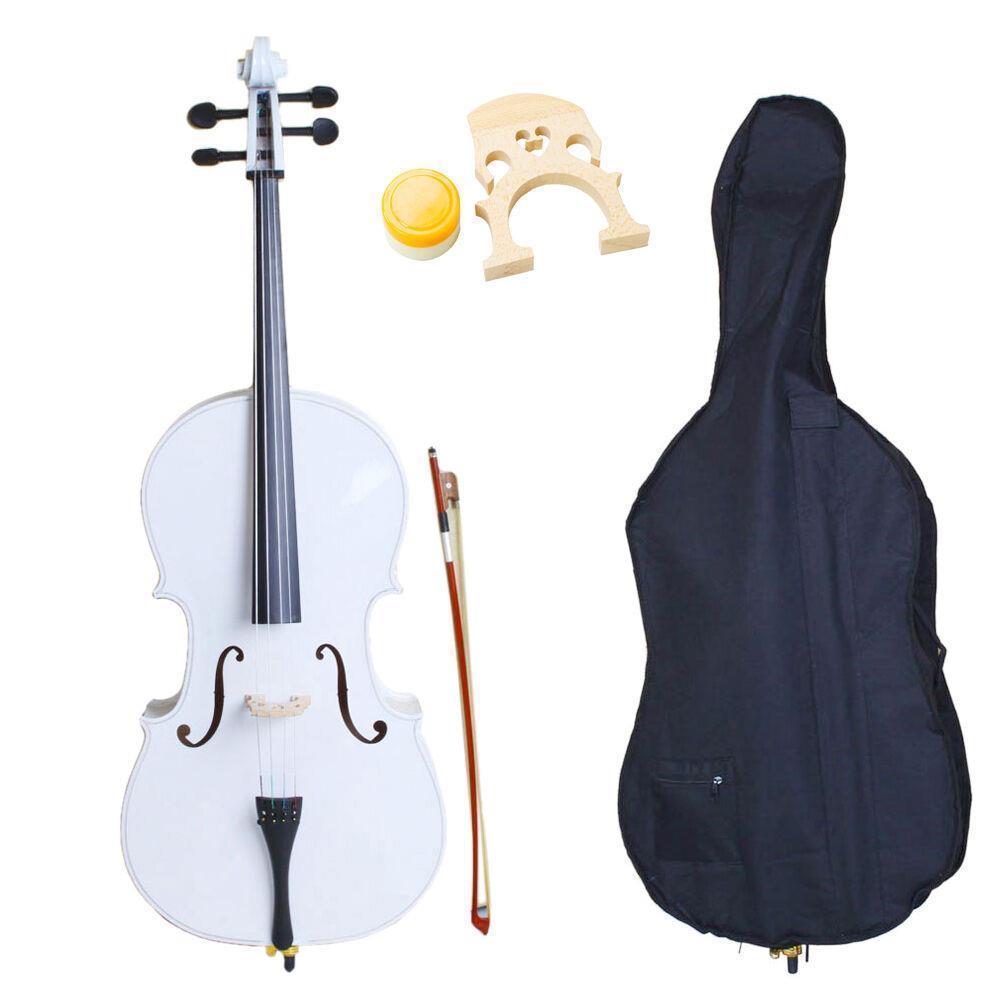 Color:White:1/2 3/4 4/4 Size Basswood Acoustic Cello +Bag+ Bow+ Rosin+ Bridge