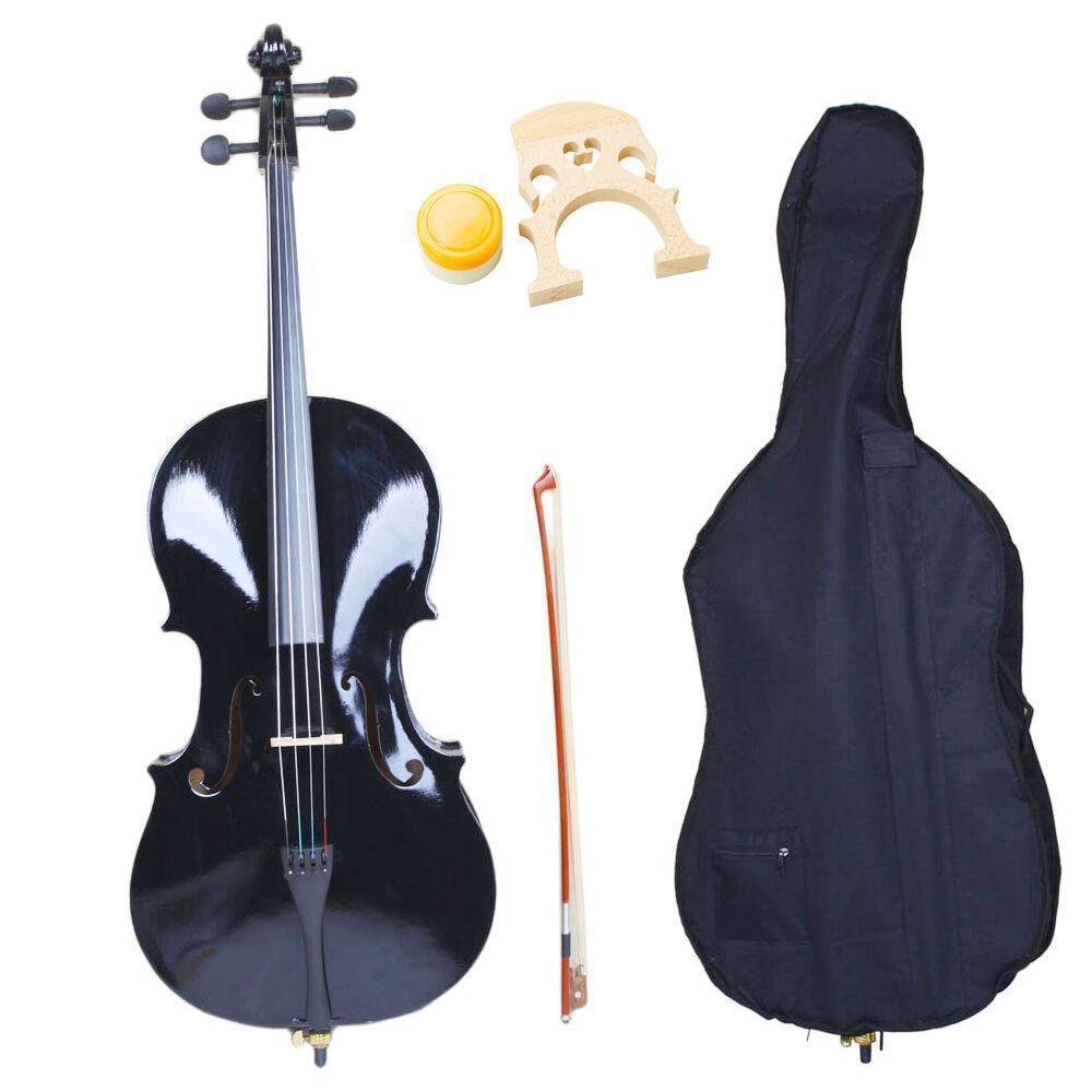 Color:Black:1/2 3/4 4/4 Size Basswood Acoustic Cello +Bag+ Bow+ Rosin+ Bridge