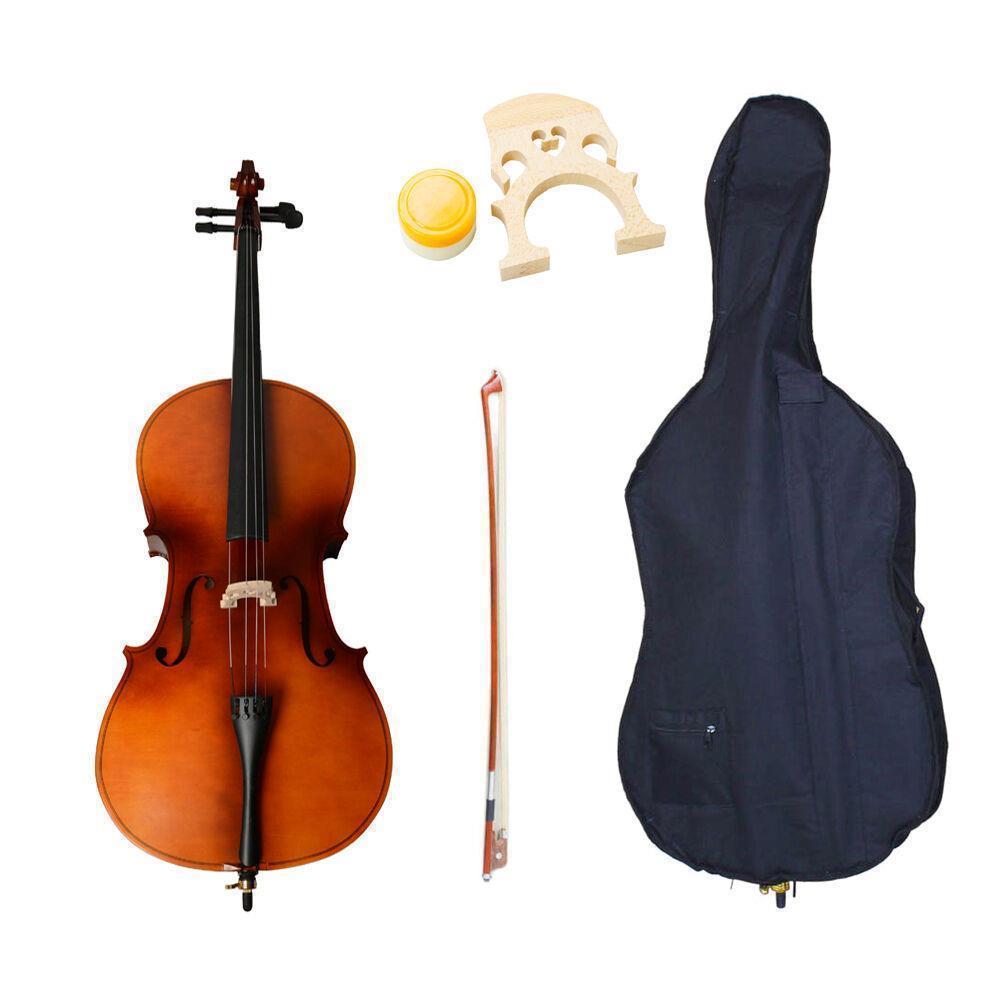 Color:Matte:1/2 3/4 4/4 Size Basswood Acoustic Cello +Bag+ Bow+ Rosin+ Bridge