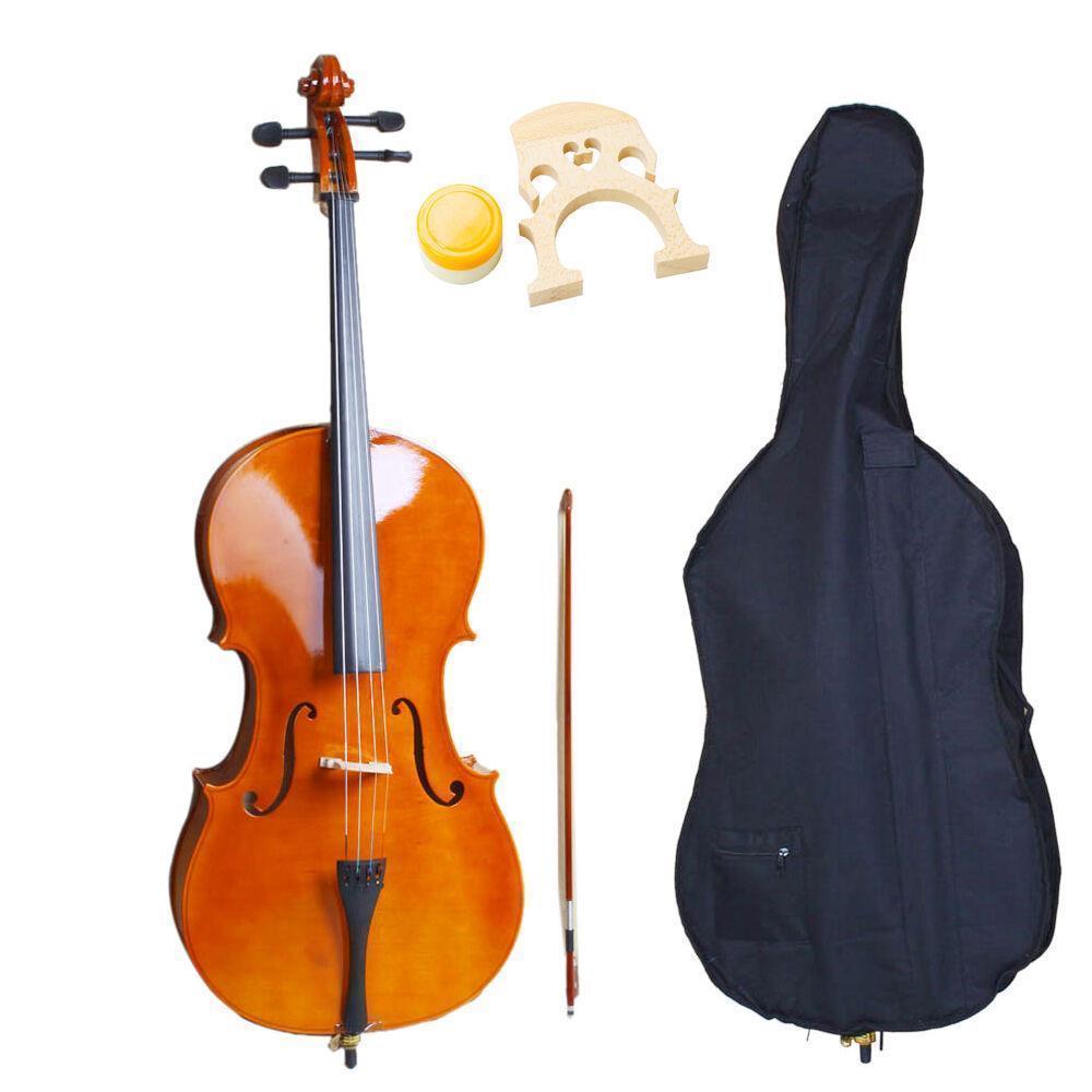 Color:Natural:1/2 3/4 4/4 Size Basswood Acoustic Cello +Bag+ Bow+ Rosin+ Bridge
