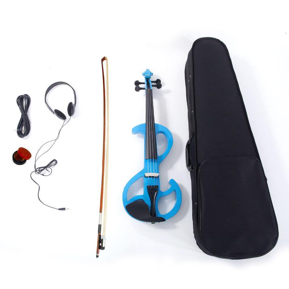 Style:V-003 Blue:New 4/4 Electric Silent Violin + Case + Bow + Rosin + Headphone