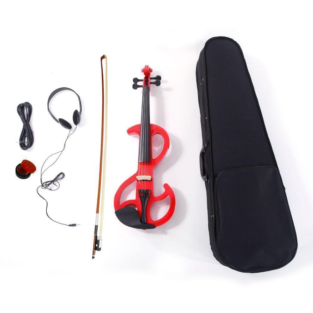 Style:V-003 Red:New 4/4 Electric Silent Violin + Case + Bow + Rosin + Headphone