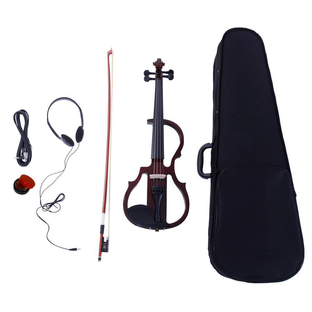 Style:V-013  Brown:New 4/4 Electric Silent Violin + Case + Bow + Rosin + Headphone