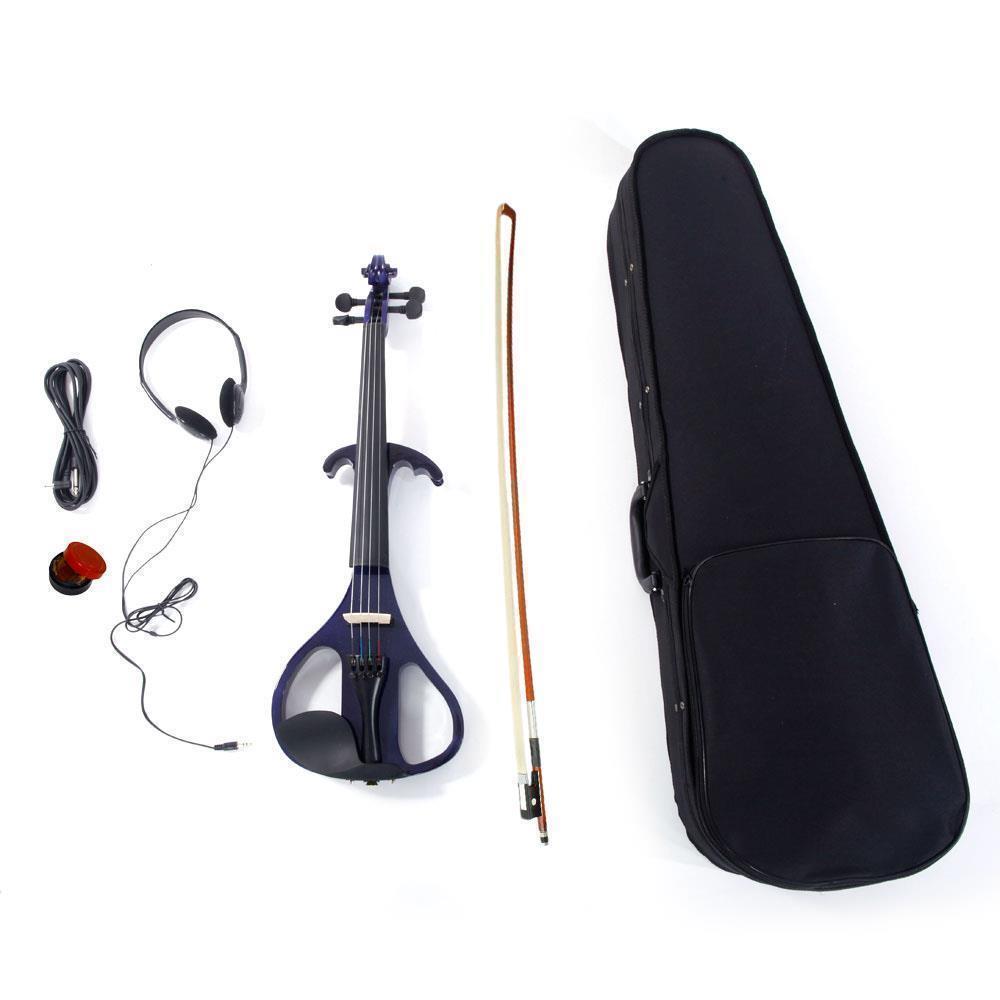 Style:V-004 Purple:New 4/4 Electric Silent Violin + Case + Bow + Rosin + Headphone