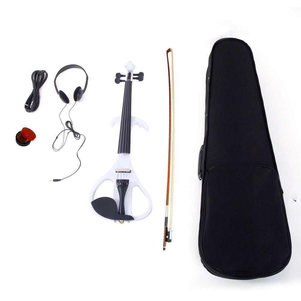 Style:V-004 White:New 4/4 Electric Silent Violin + Case + Bow + Rosin + Headphone