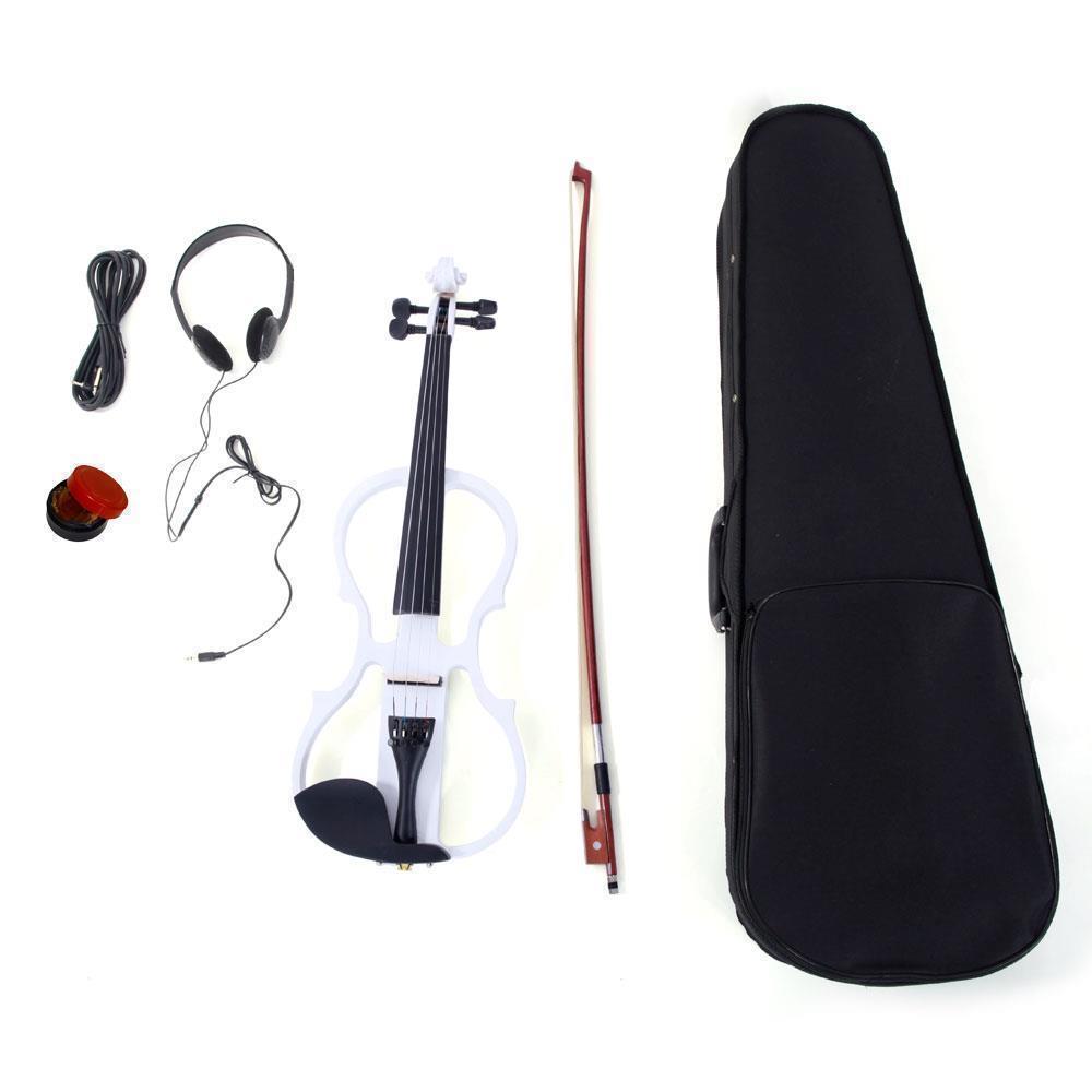Style:V-002 White:New 4/4 Electric Silent Violin + Case + Bow + Rosin + Headphone