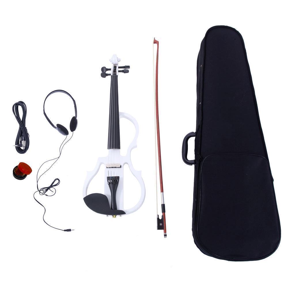 Style:V-013 White:New 4/4 Electric Silent Violin + Case + Bow + Rosin + Headphone