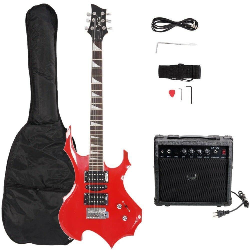 Color:Red:3 Color Practice Basswood Electric Guitar with Bag AND 20W Amp