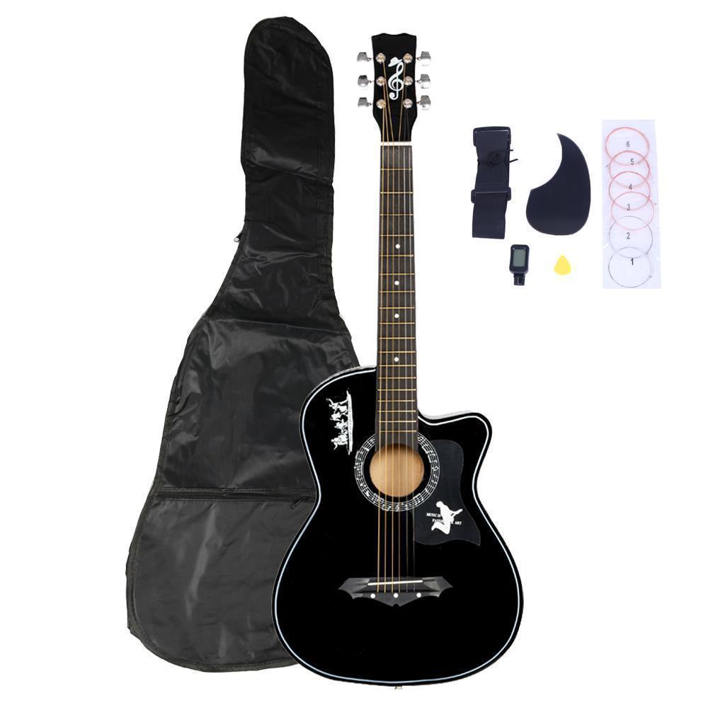 Color:Black:DK-38C Basswood Acoustic Guitar +Bag+String+Pick+Tuner Accessories