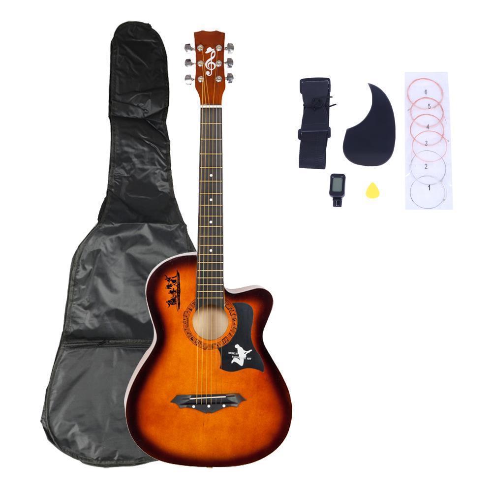 Color:Brown:DK-38C Basswood Acoustic Guitar +Bag+String+Pick+Tuner Accessories