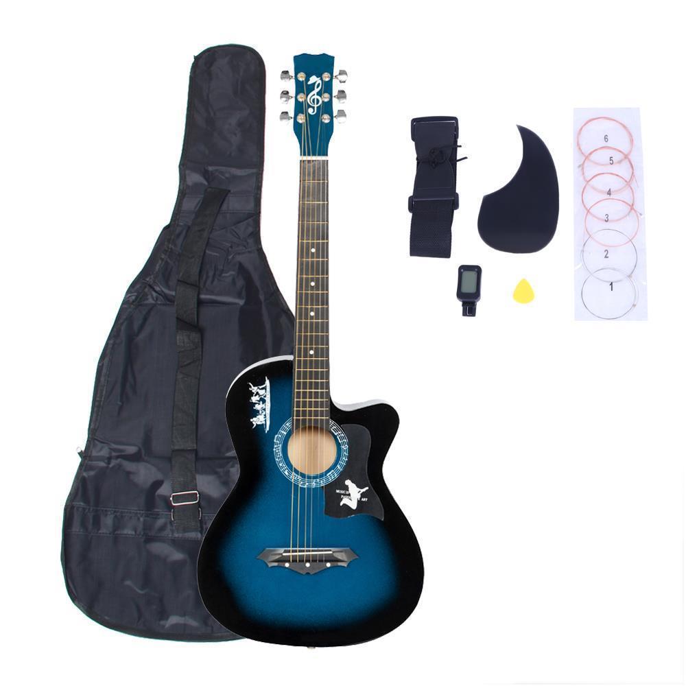 Color:Blue:DK-38C Basswood Acoustic Guitar +Bag+String+Pick+Tuner Accessories