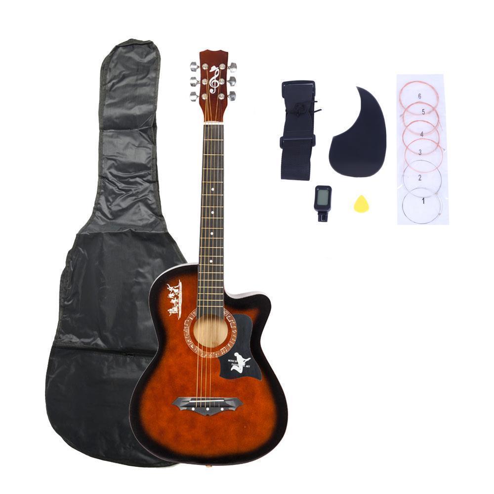 Color:Coffee:DK-38C Basswood Acoustic Guitar +Bag+String+Pick+Tuner Accessories