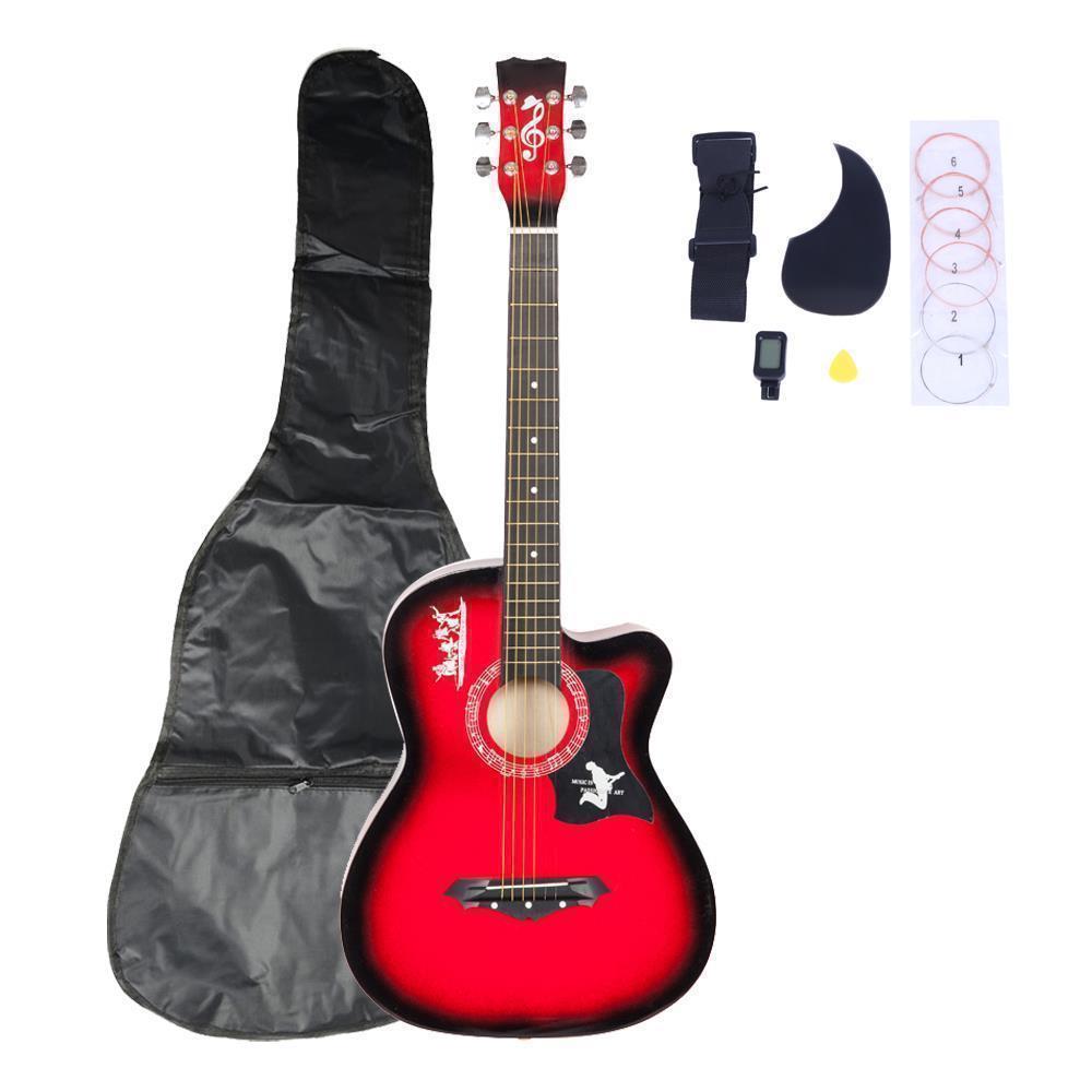 Color:Red:DK-38C Basswood Acoustic Guitar +Bag+String+Pick+Tuner Accessories