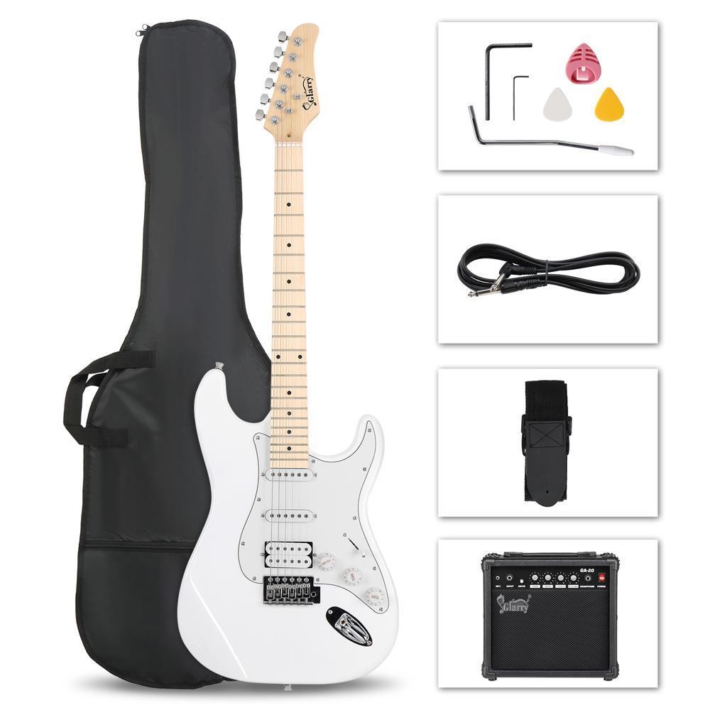 Color:GST White:Full Size 39" 6 Colors Electric Guitar with Amp,Case,Accessories Pack Beginner