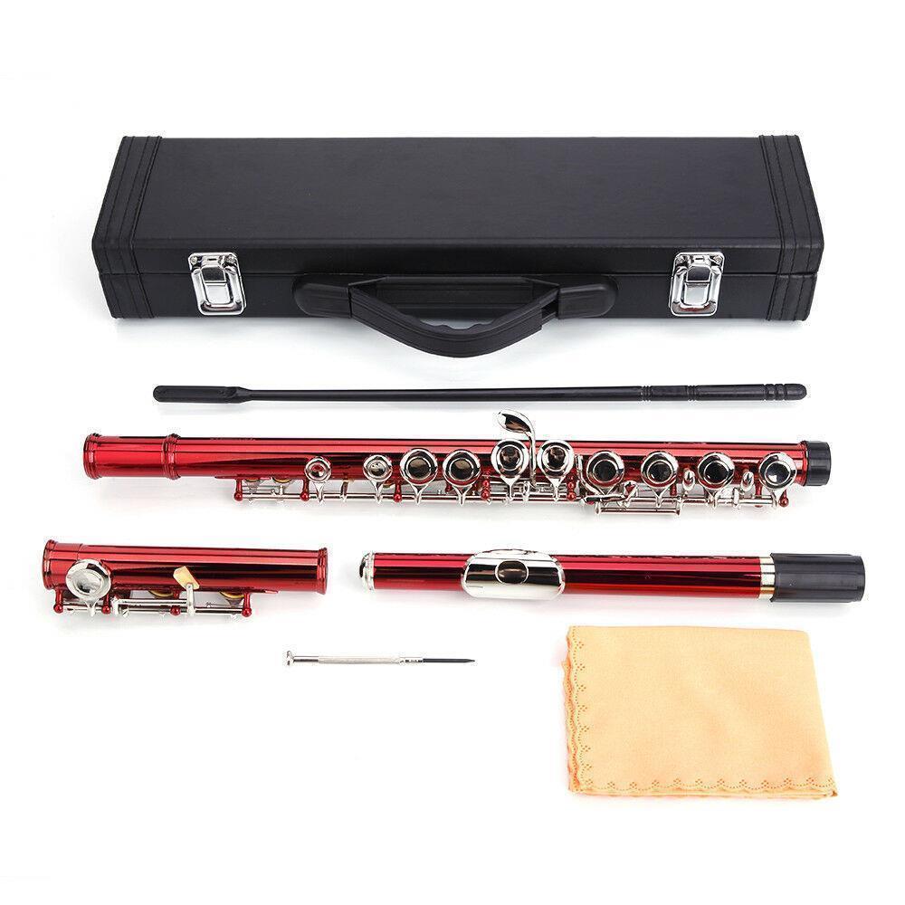 Color:Red:10 Colors 16 Hole C Practice Flute for Student Beginner School Band w/ Case