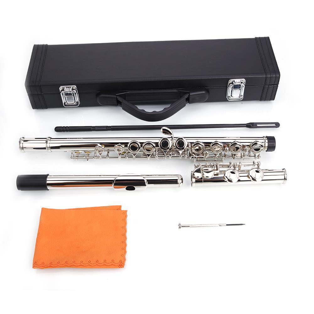 Color:Silver (With E Key):10 Colors 16 Hole C Practice Flute for Student Beginner School Band w/ Case