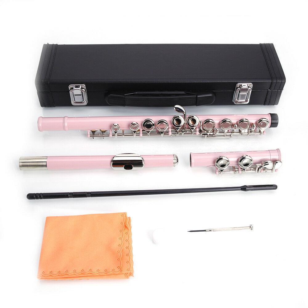 Color:Pink:10 Colors 16 Hole C Practice Flute for Student Beginner School Band w/ Case