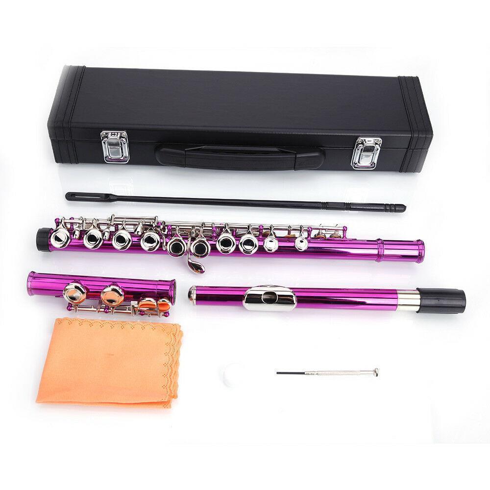 Color:Rose Red:10 Colors 16 Hole C Practice Flute for Student Beginner School Band w/ Case