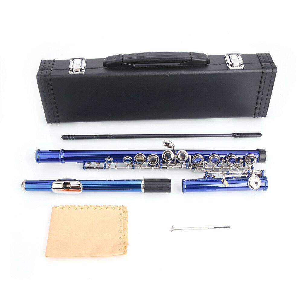Color:Blue:10 Colors 16 Hole C Practice Flute for Student Beginner School Band w/ Case