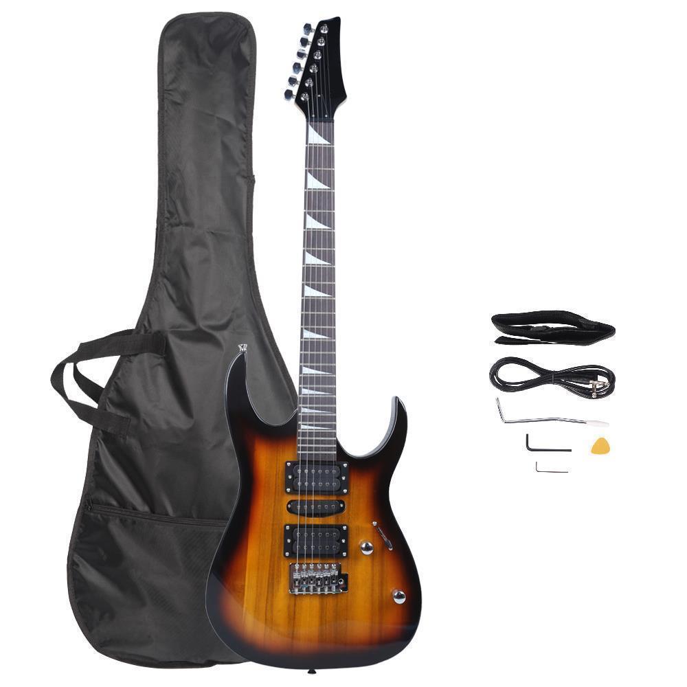 Color:Sunset:New 4 Colors Practice Beginner Electric Guitar w/ Bag Strap Pick & Accessories