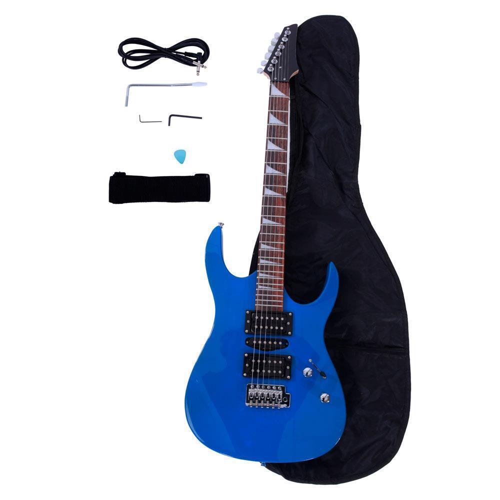 Color:Blue:New 4 Colors Practice Beginner Electric Guitar w/ Bag Strap Pick & Accessories