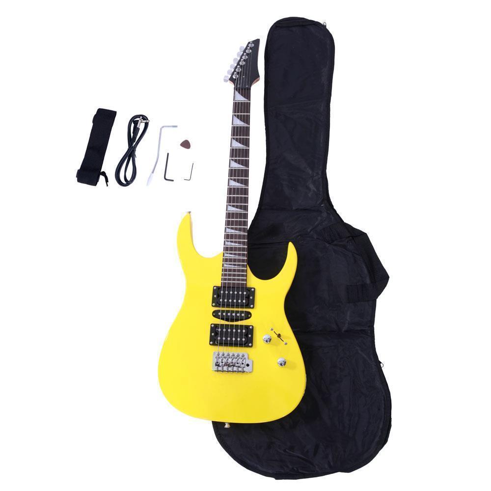 Color:Yellow:New 4 Colors Practice Beginner Electric Guitar w/ Bag Strap Pick & Accessories
