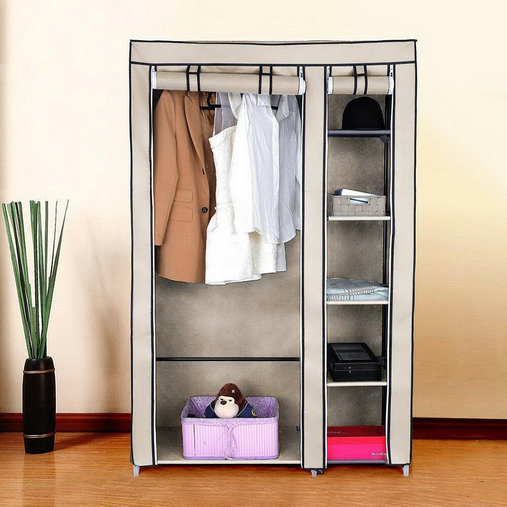 Heavy Duty Portable Closet Storage Organizer Clothes Wardrobe Shoe Rack w/Shelf