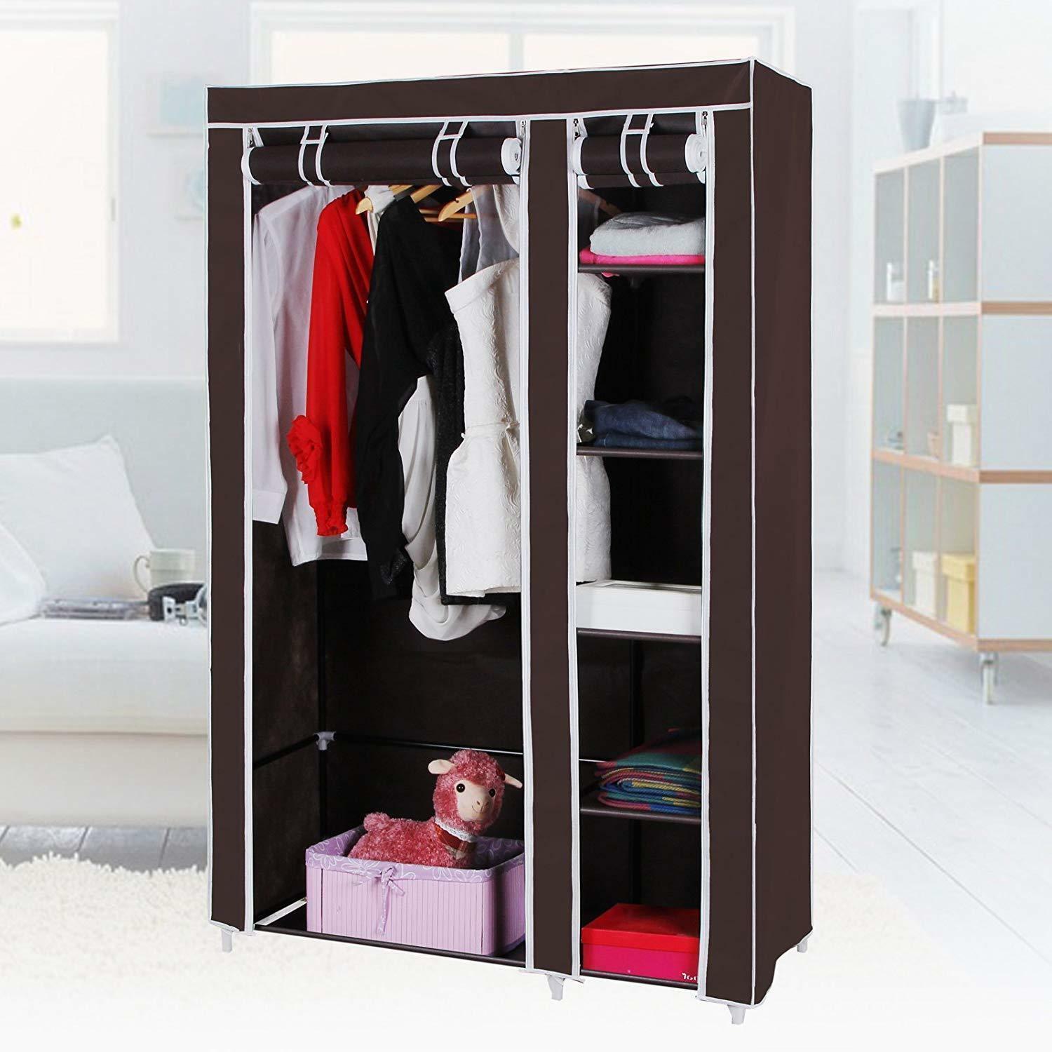 Heavy Duty Portable Closet Storage Organizer Clothes Wardrobe Shoe Rack w/Shelf