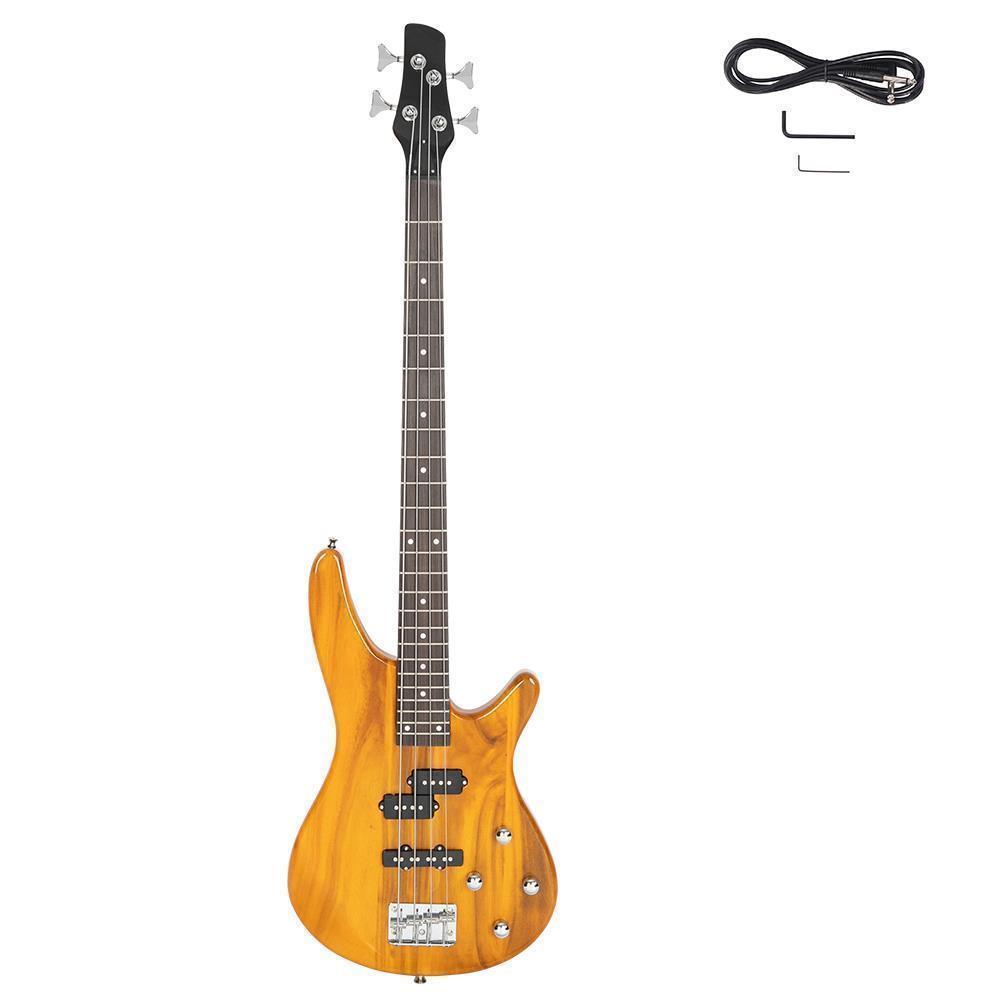 Color:Transparent Yellow:School Band Basswood 24 Frets Right Handed 4 Strings Electric Bass Guitar