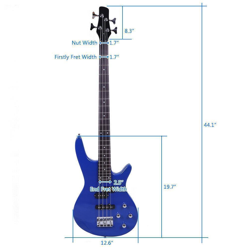 Color:Blue:School Band Basswood 24 Frets Right Handed 4 Strings Electric Bass Guitar